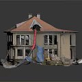 Beige House With Red Tile Roof Under Renovation Featuring Scaffolding Debris And Blue Tarpaulin