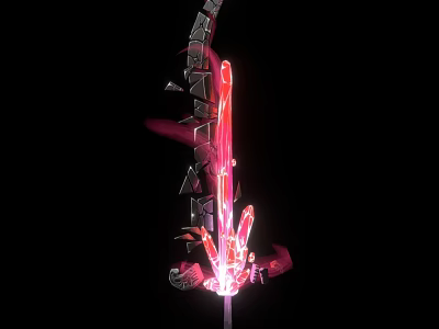 Striking Red Glowing Weapon With Broken Metal Parts On Black Background 3d model