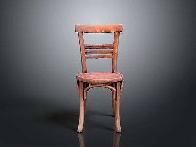Classic Wooden Chair Furniture With Slatted Backrest Round Seat And Sturdy Frame 3d model
