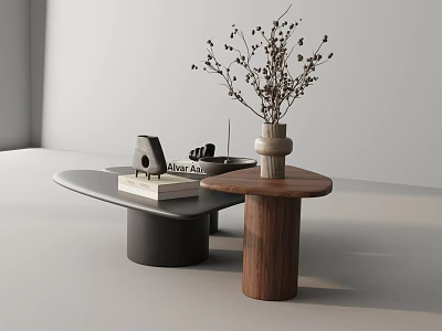 Modern Sofa And Coffee Table Set With Decorative Vase Books And Wooden Legs 3d model