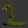Mythical Multi Headed Snake Creature With Green Scales Open Mouth And Forked Tongue