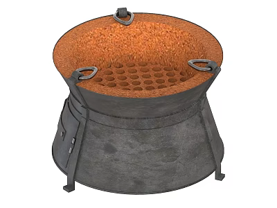 Traditional Cast Iron Cooking Pot With Orange Inner Lining Holes Metal Handles And Supportive Legs 3d model