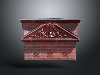 Scenic Red Brick Architectural Structure With Decorative Top Carvings Floral Patterns And Circular Ornaments 3d model