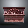 Scenic Red Brick Architectural Structure With Decorative Top Carvings Floral Patterns And Circular Ornaments