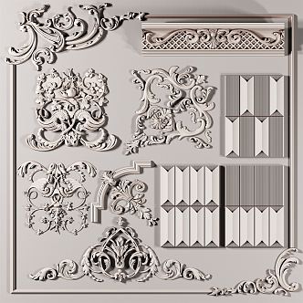 European-style Carved Corner Gypsum Carved Line Group 3d model