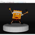 SpongeBob SquarePants Yellow Cartoon Sculpture With Microphone And Raised Fist On White Pedestal Performing Pose