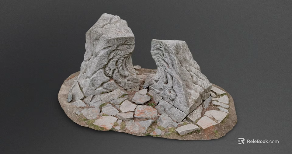 Handcrafted Stone And Wood Carving Decorative Structure With Slate Base 3d model 