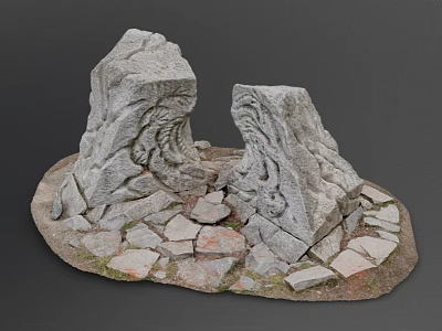 Handcrafted Stone And Wood Carving Decorative Structure With Slate Base 3d model
