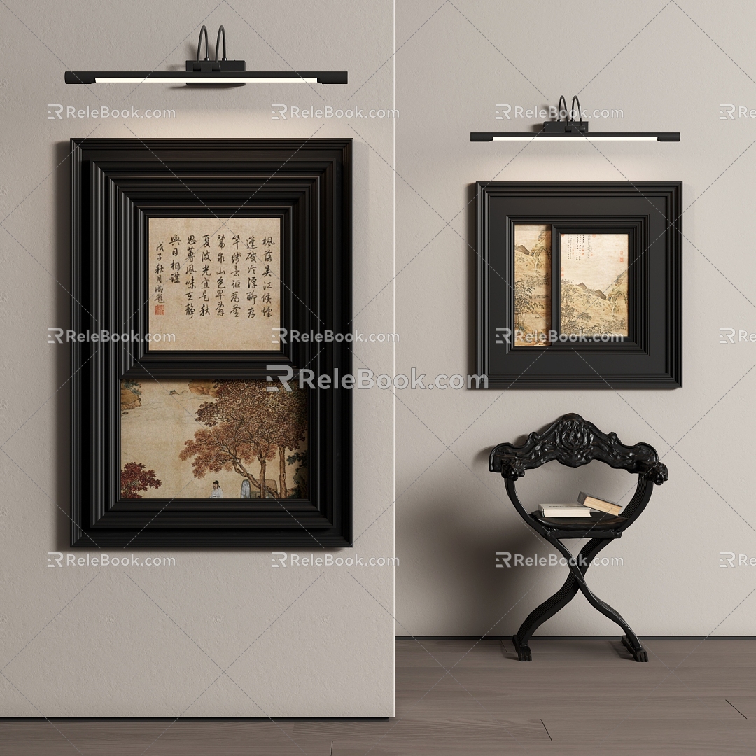 Middle Antique Decoration Hanging Picture Frame Mirror Headlight Leisure Chair 3d model