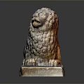 Reclining Ancient Stone Lion Statue With Detailed Curly Mane And Carved Pedestal