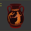 Decorative Ceramic Vase with Black Body and Orange Mythological Figure Paintings Two Handles