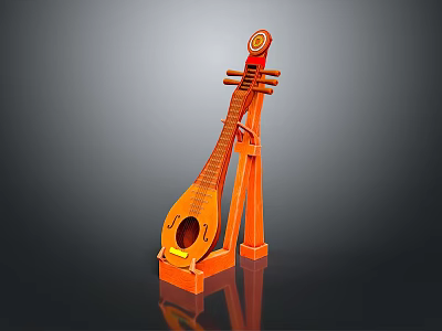 Modern Orange Lute Shaped Home Daily Necessity With Sturdy Wooden Stand Design 3d model