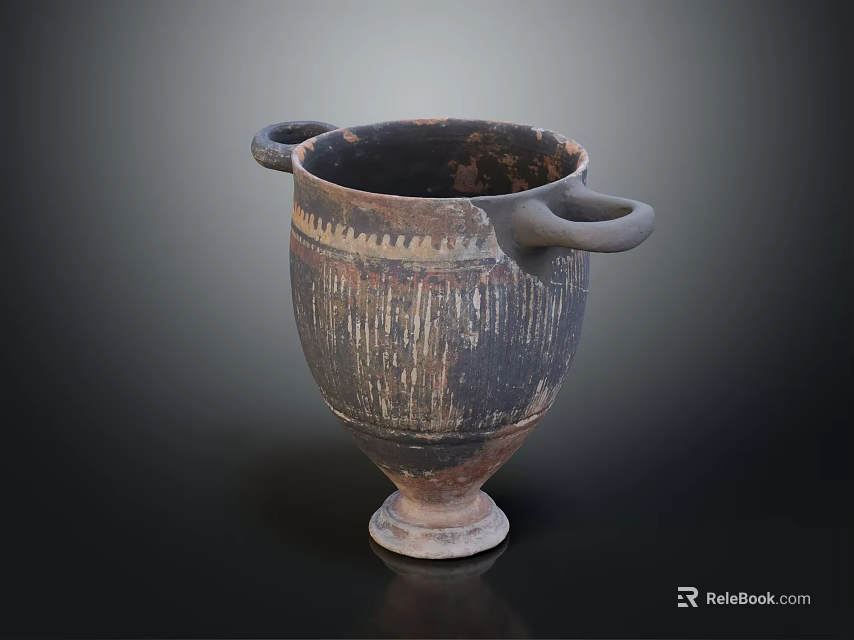 Ancient Clay Urn With Two Handles And Striped Surface Design 3d model