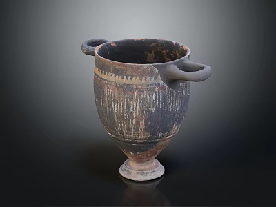 Ancient Clay Urn With Two Handles And Striped Surface Design 3d model