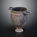 Ancient Clay Urn With Two Handles And Striped Surface Design 3d model