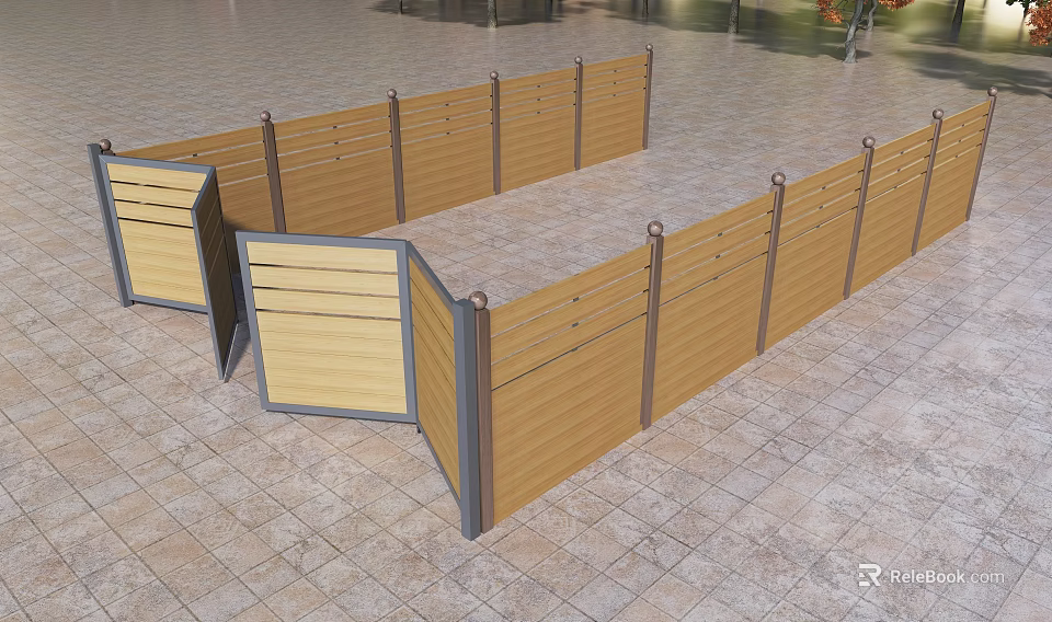 Wooden Partition Screen With Metal Frame Design On Tile Floor 3d model