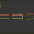 Three Wooden Benches With Different Designs On Dark Background With Reflection