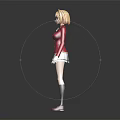 3D Character Model Wearing Red School Uniform White Pleated Skirt Blonde Short Hair Black Background