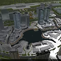 Urban Commercial Aerial View Planning With Surrounding Waterfront And Modern Buildings