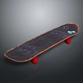 Black Skateboard With Red Wheels And Brown Edges On Dark Background 3d model