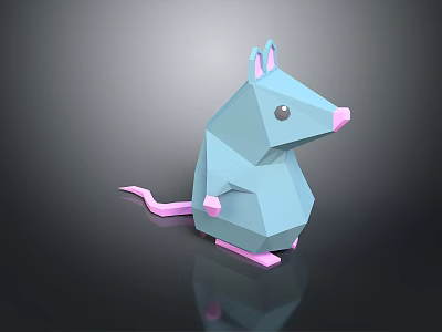 Low Poly Style Blue Mouse Game Movie Character With Pink Ears Nose Tail And Feet 3d model