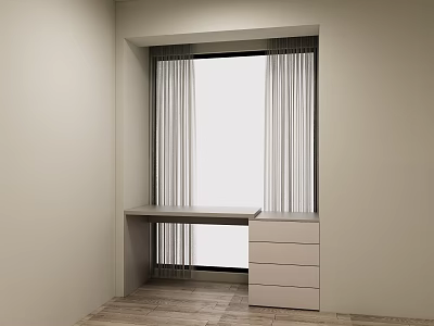 Modern Decorative Cabinet With Drawers Beside Window And Table With Curtains 3d model