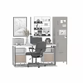 Modern Home Office Desk and Chair Set with Laptop Printer and Decorative Items
