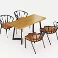 Dining Table And Chairs Set With Wooden Tabletop Black Metal Frame And Brown Leather Seats