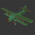 Green Biplane Airliner Model With Detailed Wings Propeller And Static Display On Dark Background