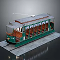 Green Vintage Tram Number 100 With Wooden Seats On Tracks And Overhead Wires