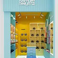 Colorful Bonnet Hat Store With Bright Yellow Interior And Shelves