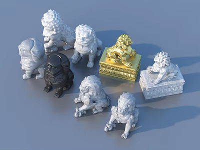 Decorative Lion Statues in White Black and Gold for Home Ornamental Decor 3d model