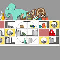 Kids Room Bookshelf Featuring Circular Square Compartments And Colorful Toys Books