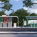 Outdoor Public Facility Featuring Colored Trash Bins Classification Signs And Billboard 3d model