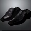 Pair Of Black Formal Leather Shoes With Lace Up Design And Shiny Upper