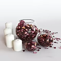 Elegant Decorative Ornament Set With Glass Bowls Purple Petals And White Candles For Home Decor