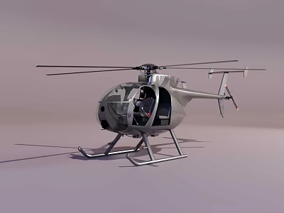 Silver Helicopter With Cockpit Windows Rotor Blades And Landing Gear 3d model