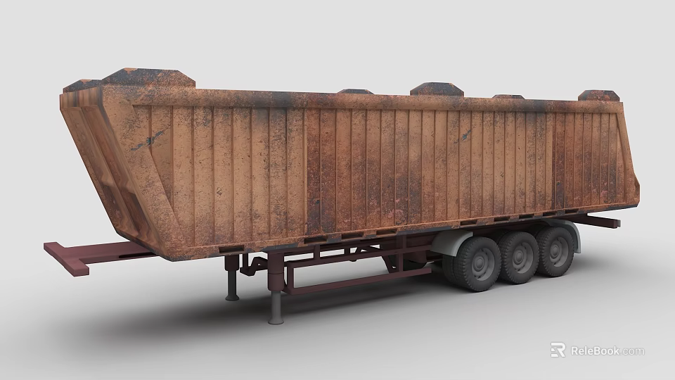 Old Rusty Heavy Duty Car Trailer With Large Cargo Bed And Dual Axle Wheels 3d model 