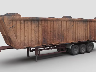 Old Rusty Heavy Duty Car Trailer With Large Cargo Bed And Dual Axle Wheels 3d model