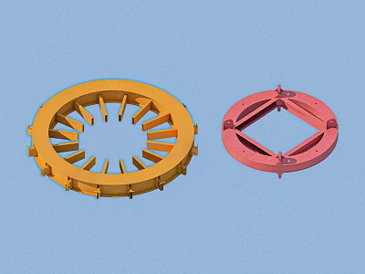 Industrial Equipment Components Yellow Circular With Radial Supports And Red Ring Cross Bracing 3d model