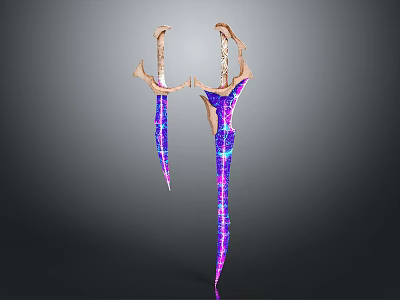 Glowing Purple Blue Gradient Daggers With Slender Blades And Decorative Handles 3d model