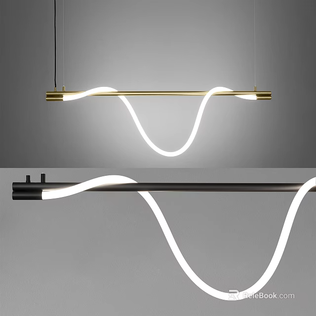 Modern Curved Chandelier Design With Gold Black Metal Frame And White LED Light 3d model 