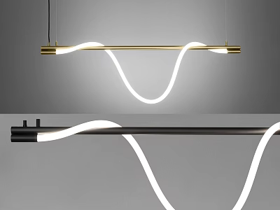 Modern Curved Chandelier Design With Gold Black Metal Frame And White LED Light 3d model