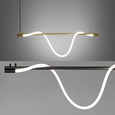 Modern Curved Chandelier Design With Gold Black Metal Frame And White LED Light 3d model