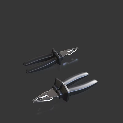 Two Pliers With Black Handles And Metal Jaws Lying On Black Background As Hardware Tools 3d model