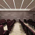 School Lecture Hall with Maroon Seats Arranged in Rows and Ceiling Lights 3d model