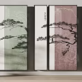 Traditional Chinese Decorative Paintings Featuring Pine Tree And Mountain Elements 3d model