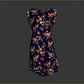 Sleeveless Dark Blue Dress With Red And White Floral Pattern For Daily Use