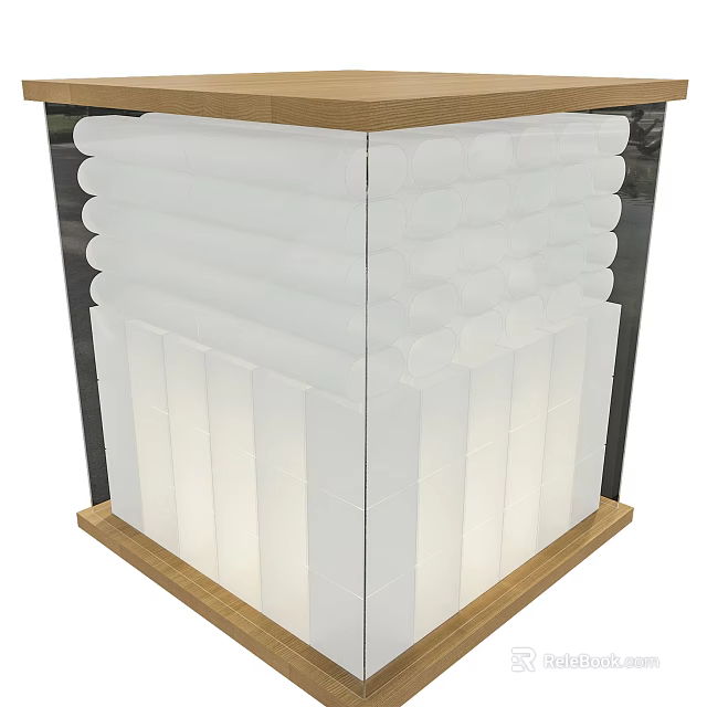 Modern White Striped Design Table Lamp With Wooden Base And Transparent Shade 3d model 