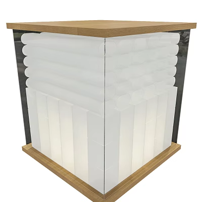 Modern White Striped Design Table Lamp With Wooden Base And Transparent Shade 3d model